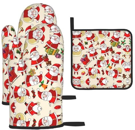 Lot de 3 maniques de cuisine et maniques de Noël avec imprimé Père Noël