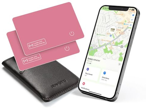 Reyke Scheda di tracciamento del Portafoglio Sottile, compatibile con Apple Find My (solo iOS), per etichette bagagli, telefoni cellulari, passaporti, rosa