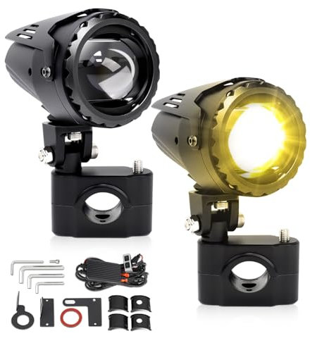 CO LIGHT 2PCS Runde 70W Motorrad Nebelscheinwerfer 21000LM Motorrad LED Zusatzscheinwerfer 7 Beleuchtungsmodi mit Zusatz-Bernstein Weiß Kabelbaum-Kit Plug and Play und Montagehalterungen