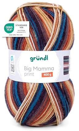Gründl Wolle Big Mamma Print - XXL Wolle zum Stricken mit Farbverlauf - Weich und hautfreundlich - 100% Polyacryl - 1 Knäuel 400 g / 1040 m - Nadelstärke 3,5-4,5 - tinte-kupfer-mauve-beige-weiß