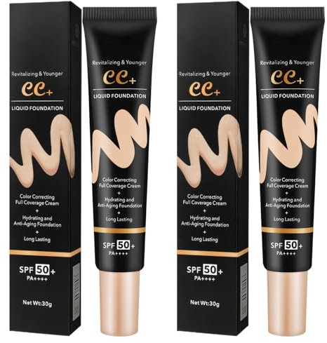 Cc Cream,2 PCS Cc Creme Gegen Rötungen mit Centella Asiatica,Lsf 50,Wasserfest & Langlebig,Gleicht Den Hautton Auf Natürliche Weise Aus für Alle Hauttypen