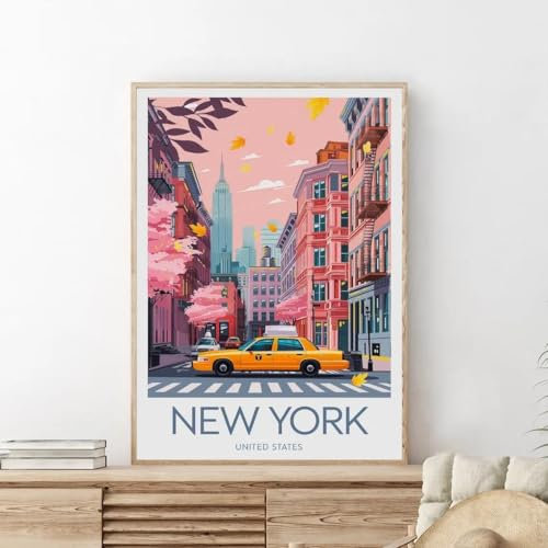 Vintage New York Reise Landschaft Poster Drucke Retro Wand Kunst Leinwand Malerei New York City Skyline Decor Home Decor 30X40Cm Kein Rahmen