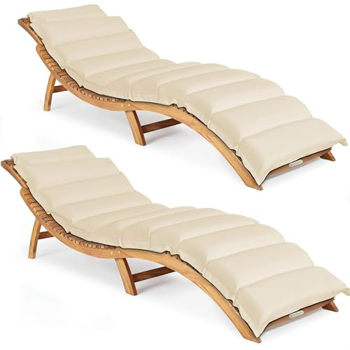 Casaria 2X Sonnenliege Holz inkl. Auflage Creme FSC®-Zertifiziert Akazie 320kg Belastbar 190x60cm Klappbar Tragegriff Gartenliege Balkon Garten Terrasse Liege Wetterfest