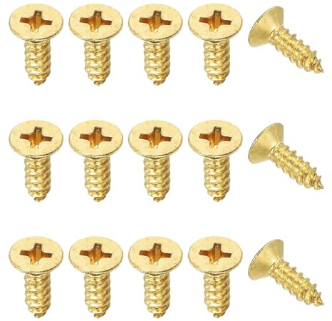 YELARXI Brass Wood Screws Self Tapping Screws, M4 x 12 mm Flat Cross Head Fit for Door Hinges Electronics Furniture (50 Pack, Gold Tone)