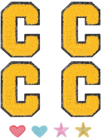 PATIKIL Iron On Letter Patch, 4 Pack 7cm Iron-on Chenille Letter Patches for Clothing Badges Alphabet Stickers for Team Costume Decoration Clothes Hat Jeans Bag DIY, Yellow, C