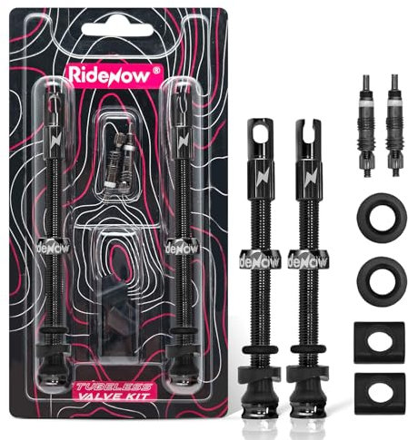 RideNow 65mm Schwarze Presta Tubeless Ventile 2 Stück, Superleichtes Alu Anti-Leck, für Schlauchlos-Reifen, mit Ventileinsatz-Entfernerwerkzeug