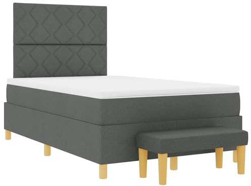 vidaXL Boxspringbett mit Matratze Dunkelgrau 120 x 200 cm Stoff, Moderner Boxspring-Bett, rechteckiger Rahmen, stylisches Schlafzimmermöbel, bequem schlafen, langlebige Schaumstoffmatratze
