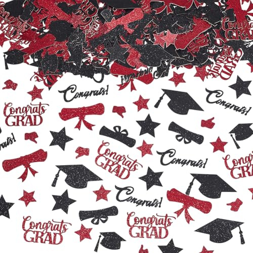 AHANDMAKER 200 coriandoli da spargere per tavolo di laurea centrotavola coriandoli di grado rosso nero classe di laurea 2025 forniture per feste per congratulazioni Grad tema festa decorazione della