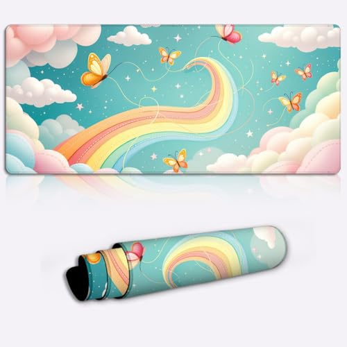 LJSPTU rêves de Papillons Arc-en-Ciel Grand Tapis de Souris XL Base antidérapante Ordinateur PC Portable Gaming Bureau Maison Accessoire de Bureau Gadget 900 * 400 * 4mm