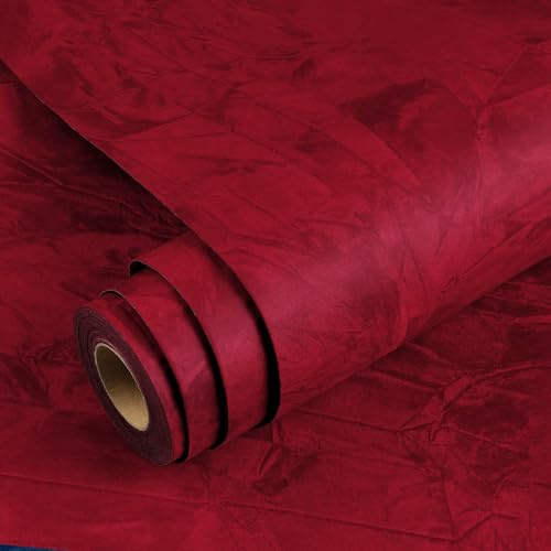 YENHOME Självhäftande tapet vardagsrum tjock sammetstyg mörkröd 40 x 1 000 cm tapeter självhäftande vägg sovrum röd flockad film för möbler vintage skåpfolie barnrum väggtapet mörkröd