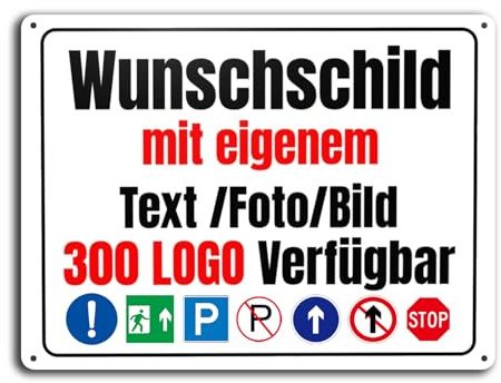 Schilder selbst gestalten, Schild personalisiert, 9 Größen Über 300 Logo-Optionen, mit Foto/Text/Logo, Aluminium/Eisen-Material, Wasserdicht und UV-beständig (30x40cm - Eisen-Horizontal)