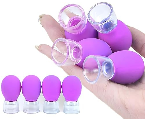 Lilalemon 4Pcs Facial Cupping Set for Face, Neck, Back, Eyes,Silicone Massage Vacuum Cup Suction