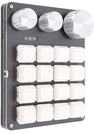 Sxhlseller Programmierbares 16-Tasten-Makropad mit 3 Knöpfen, Kabelgebundene Kleine Mechanische Tastatur mit Rotem Schalter und LED-Hintergrundbeleuchtung, Typ-C-Shortcut-Controller für (White)