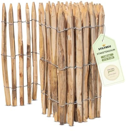STILTREU Französischer Premium Staketenzaun Kastanie - Länge 5 Meter, Höhe 80 cm, Lattenabstand 2-3 cm