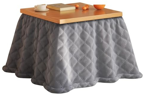SZKTHD Ensemble Table Et Chauffe-Tapis Chauffante Japonaise en Bambou pour Tapis Futon Table Kotatsu Carrée pour Chauffer Et Sécher Le Linge en Hiver dans Le Salon(Gray-A,80 * 80 * 80cm)
