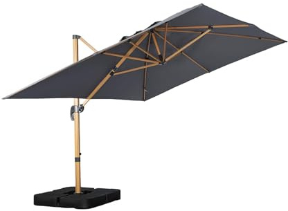 sweeek - Parasol déporté rectangulaire 3x4m effet bois + dalles à lester 50x50cm gris - Wimereux + Fixeo