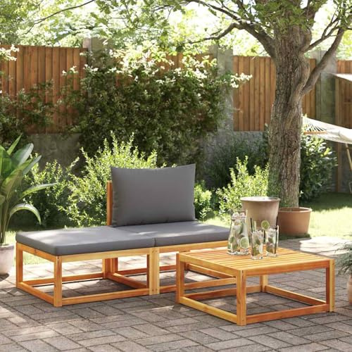 LoogCape 3-TLG. Gartensofa-Set aus Akazienholz mit geflochtener Seil-Rückenlehne, bequemen Kissen und Couchtisch, modular für Terrasse, Balkon und Garten