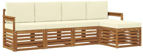 vidaXL Sofagarnituren 5 pcs Natur und Creme Massivholz Akazie, Garten, modernes Outdoor-Sofa-Set, modulare Terrassenmöbel, robuste Akazie, minimalistische Lounge, ideal für Pool