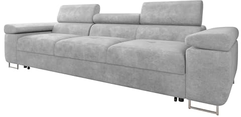 Mirjan24 Sofa mit Schlaffunktion Torezio III Bis, Dreisitzer Polstersofa mit Einstellbare Kopfstützen, Füße aus Metall Chrom, Sofagarnitur, Couchgarnitur (Lumo 65)