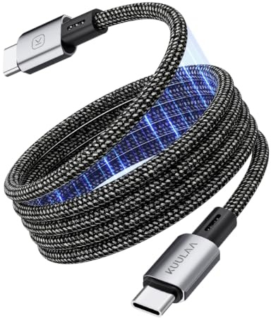 Kuulaa Magnetic USB C Cable, 100W Coiled USB C to USB-C Charging Cable, Self Retractable Type C Fast Charging Nylon Braided Cord Compatible With MacBook, iPad, iPhone 17/16, Galaxy S25/S24, 1M