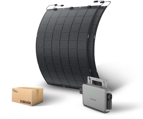 Kleines Kraftwerk Flexibles Balkonkraftwerk 450Wp – Flexible Solarmodule 2×225W Set inkl. Wechselrichter & 5m Anschlusskabel – Solarpanel Komplettset für Balkon, Zaun & Sonderflächen