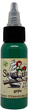 REACH-konforme Sailor Jerry Tattoofarbe Grün 30 ml. Made in GERMANY und mit Zertifikat, Tätowierfarbe, Tattoo Ink