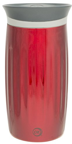 Zak Designs Fluted Stainless Steel Double Wall Vacuum Tumbler with Insulated Button Lid Ruby, 12 oz, Multicolor