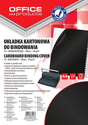 OFFICER PRODUCTS PRODUCTS 20232515-05 Deckblätter Einbanddeckel zum Binden/Schwarz Karton/Hartkarton Kartondeckel/DIN A4 250 g/qm Glänzend 100 Stück