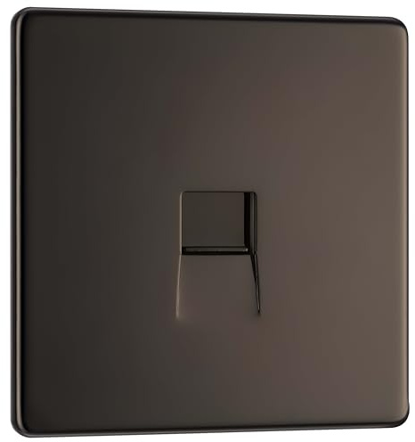 British General BG Electrical Single Master Primary Telephone Socket, Screwless Front Plate, Slim Profile, Premium Flatplate, Black Nickel, FBNBTM1