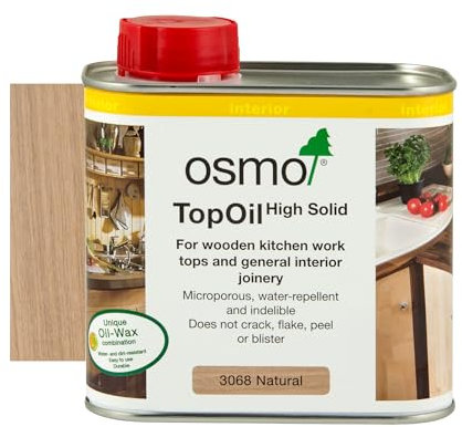 Osmo TopOil - High Solid Oil 3068, Natural Matt, 500ml - Durable Wood Oil for Wooden Kitchen Surfaces, Water-Resistant & Food Safe, Wood Treatment & Wood Finish
