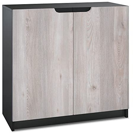 Vladon Sideboard Logan, Made in Germany, Kommode mit 2 Türen, Schwarz matt/Eiche Nordic (82 x 78 x 37 cm)