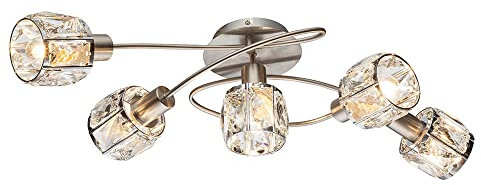 Globo Decken Leuchte Arme gebogen Glas Kristall Wohn Ess Zimmer Lampe Chrom Strahler 54356-5