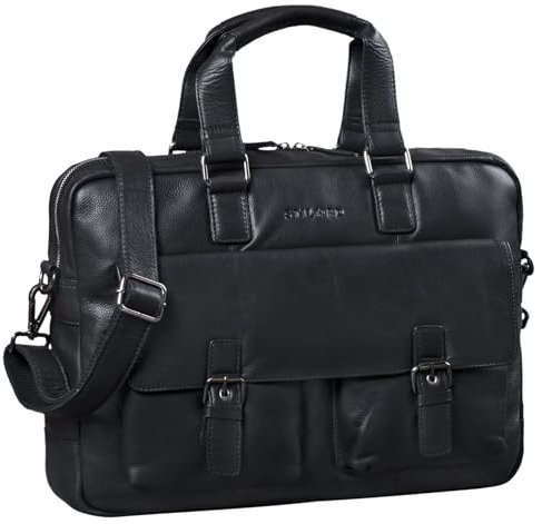 STILORD 'Alonso' Maletín Portátil 15.6 Pulgadas Cuero Bolsa de Negocios para Trabajo de Hombres y Mujeres Bolso Bandolera de Piel, Color:Negro
