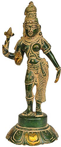 Exotic India Ardhanarishvara (Shiva Shakti) - Brass Statue - Color Green Gold Color