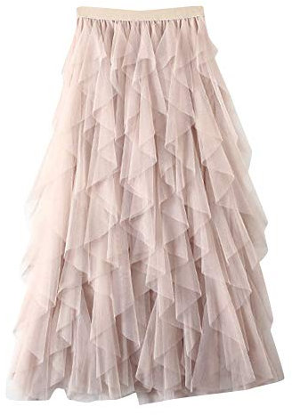 Damen Elegante Lange röcke Tüll Rock Retro Swing Röcke Faltenrock Mesh Tüllröcke Elastische Taille Puffy Röcke Aprikose