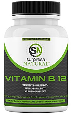 Surpresa Natural Vitamin B12 Tabletten I 1 x 240 Stück I Mit 500 µg Vitamin-B 12 aus Methyl- & Adenosylcobalamin I Vorrat für 8 Monate I Vitamin-B-Komplex hochdosiert I 100% vegan & natürlich