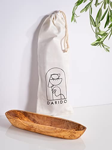 DARIDO Plateau Décoratif en Bois d'Olivier Naturel - Fait à la Main - 30x10 cm - Plateau Ovale Bois - Plateau Bois Brut pour Table - Corbeille à Fruit 30 x 10 - Corbeille à Pain - Bol en Bois