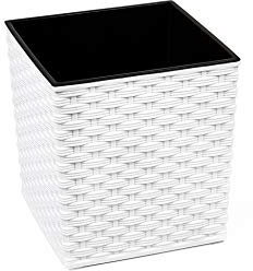 HappyFlower MultiProject Quadrat Blumentopf Rattan Optik aus Kunststoff 4 Größen 5 Farben (19 cm x 19 cm/Höhe 19,5 cm, Weiß)