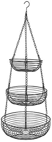Eeneme Hanging Fruit Basket, 3 Tier Hanging Basket, Hanging Shelf, 84 cm Fruit Baskets, Vegetable Basket, Kitchen Hanging Basket, Iron Baskets Fruit with Hooks for Fruit, Vegetables and Plants