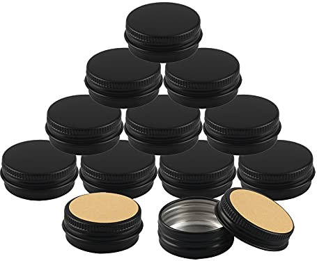 BasicPacking 50 Stück 15ml Matt Schwarz Leere Rund Aluminiumdose mit Schraubdeckel Alu-Dose Aluminium Schraubdose Cremedose Kerzendosen Kosmetikdosen Blechdosen Aludose mit 50 Stück 35mm Aufkleber