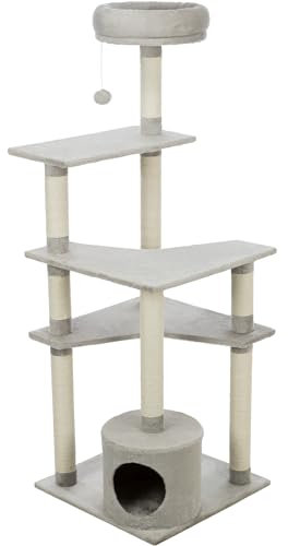 TRIXIE Seli 150 cm Katzenturm 5 Ebenen Sisal & Plüsch Katzenbaum Möbel Kratzbaum Höhle baumeln Katzenspielzeug Grau