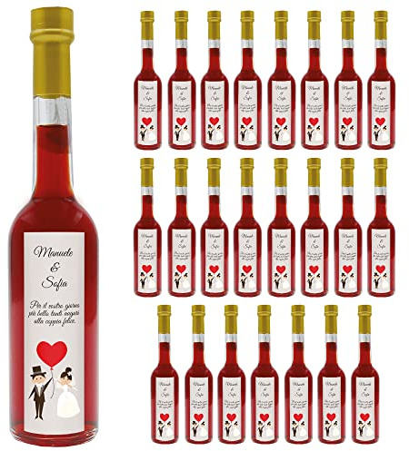 24 bottiglie personalizzate di Liquore perfetto per bomboniere per matrimonio, anniversario, battesimo e comunione (Liquore di Ficodindia, Sposini)