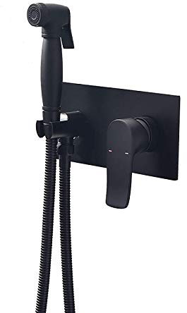 SXLSZ Schwarz Bidet Handbrause, MessingToilette Bad Bidet Einzelgriff Bidet Toilettensprüher mit Kaltes und HEI?es Wasser, Bidet Armaturen WC Wandhalterung Duschkopf Bidet mit Eingebettete Box