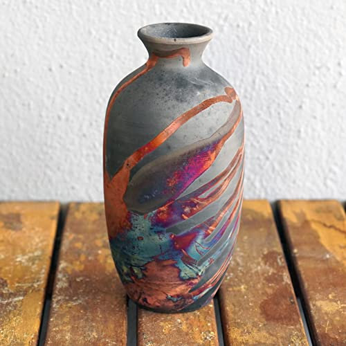 Koban Keramik-Raku-Vase – RAAQUU Basics, handgefertigte Töpferei, Heimdekoration, Kohlenstoff, halb Kupfer, matt