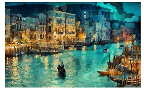 Nachtsicht Venedig Leinwanddruck, Panorama-Gemälde auf Leinwand, Naturstadtlandschaft, Kunstwerk, Bilder Poster und Drucke, Wandbilder für Wohnzimmer, 80 x 160 cm, rahmenlos