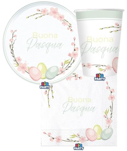 chance srl Kit n 2 Accessori Tavola buona pasqua per allestire la tavola pasquale in maniera pratica, elegante e allegra grazie a questo fantastico coordinato in carta con fiorellini e uova