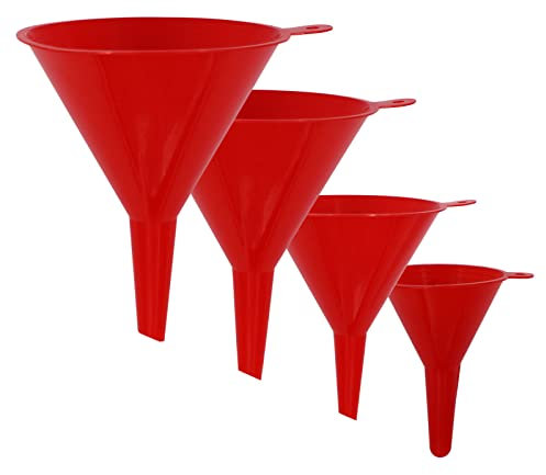 KongNai 4 Pieces Plastic Funnel Set for Kitchen and Automotive Use, Mini, Small, Medium and Large Funnel for Filling Bottles, Canning, Cooking, Lab or Car Oil Funnels