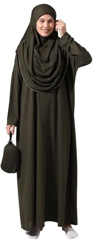 ihvan online, Muslimische Kleider für Frauen, Einteiliges Langarm-islamisches Gebetskleid, khaki, XXX-Large-6X-Large