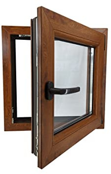 ECOPROF Kellerfenster | Langlebiges Kunststoff-Fenster | Maße 60x60 cm (600x600 mm) | Dreh-Kipp Fenster DIN Rechts | Farbe: Goldene Eiche (beidenseitig) | 70mm Profil