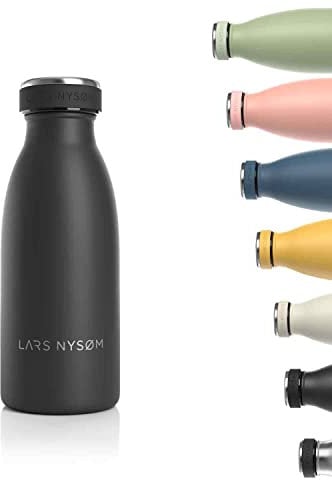 LARS NYSØM Stainless Steel Insulated Water Bottle 350ml, 500ml, 750ml, 1L, 1 5 Liter|nsulated Thermo Flask for Hot and Cold Beverages | Leakproof Drinking Bottle (Carbon Black, 350ml)